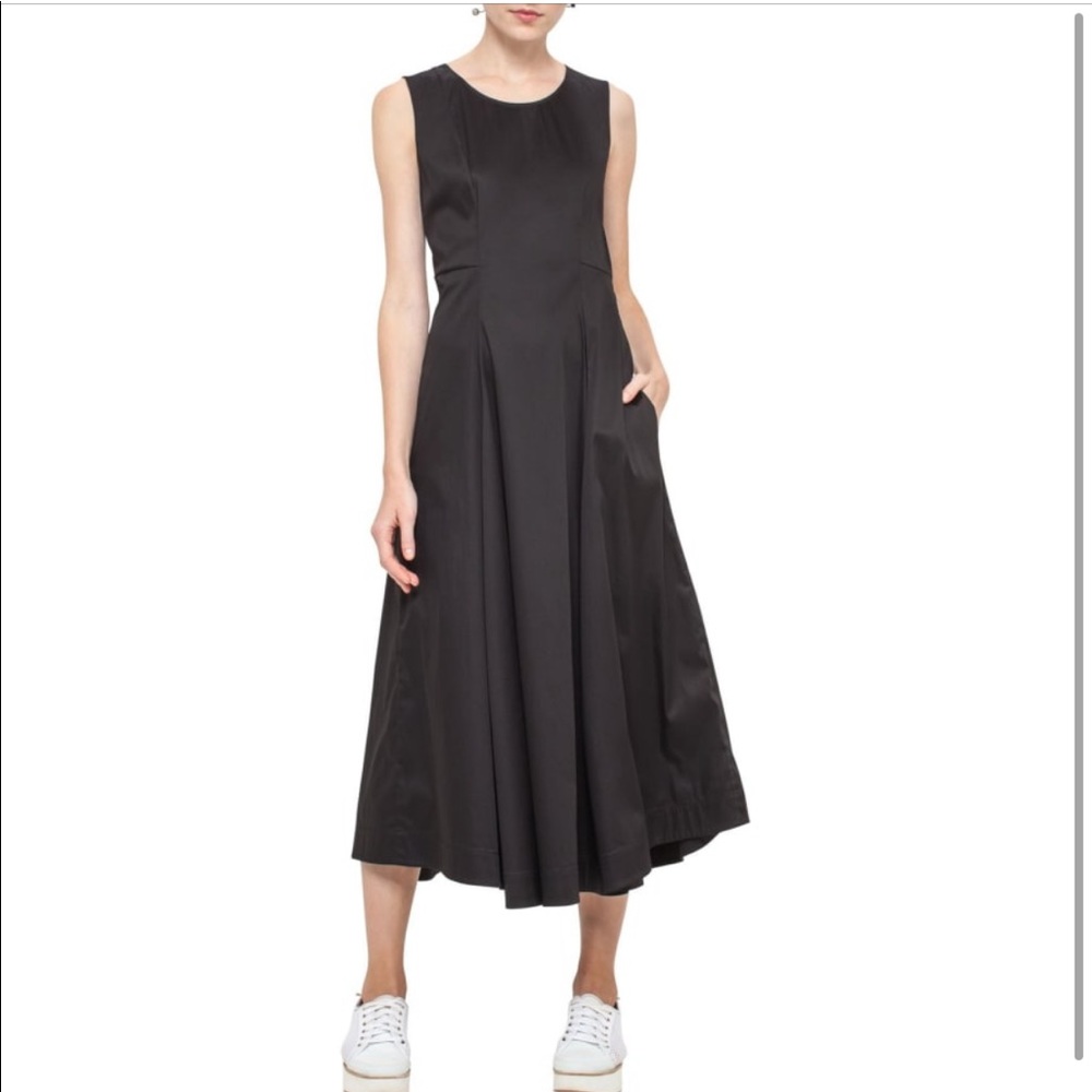 New AKRIS Punto Cotton Black Midi Dress with pockets Size 4 ($1190 Retail)
